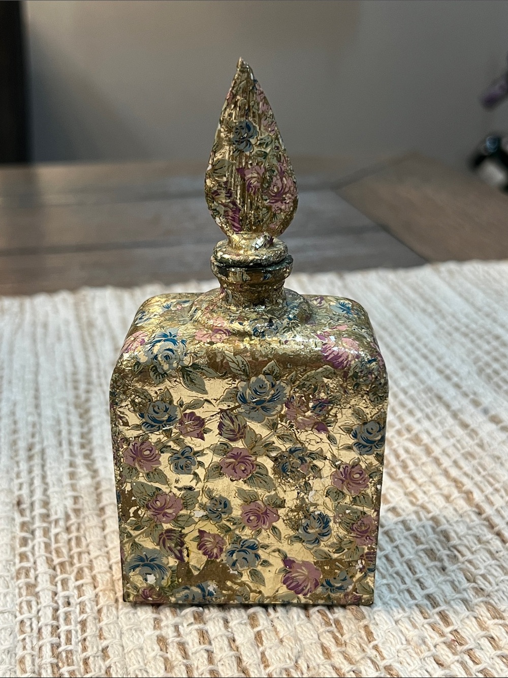 Vintage Floral Foil Art Deco Glass Bottle